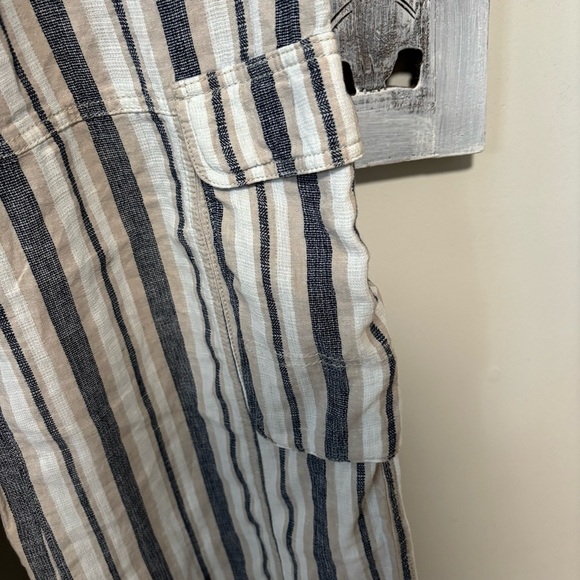 Pilcro Blue/White Stripe Linen Cotton Beach Wide Leg Baggy Cargo Pants - Picture 11 of 15